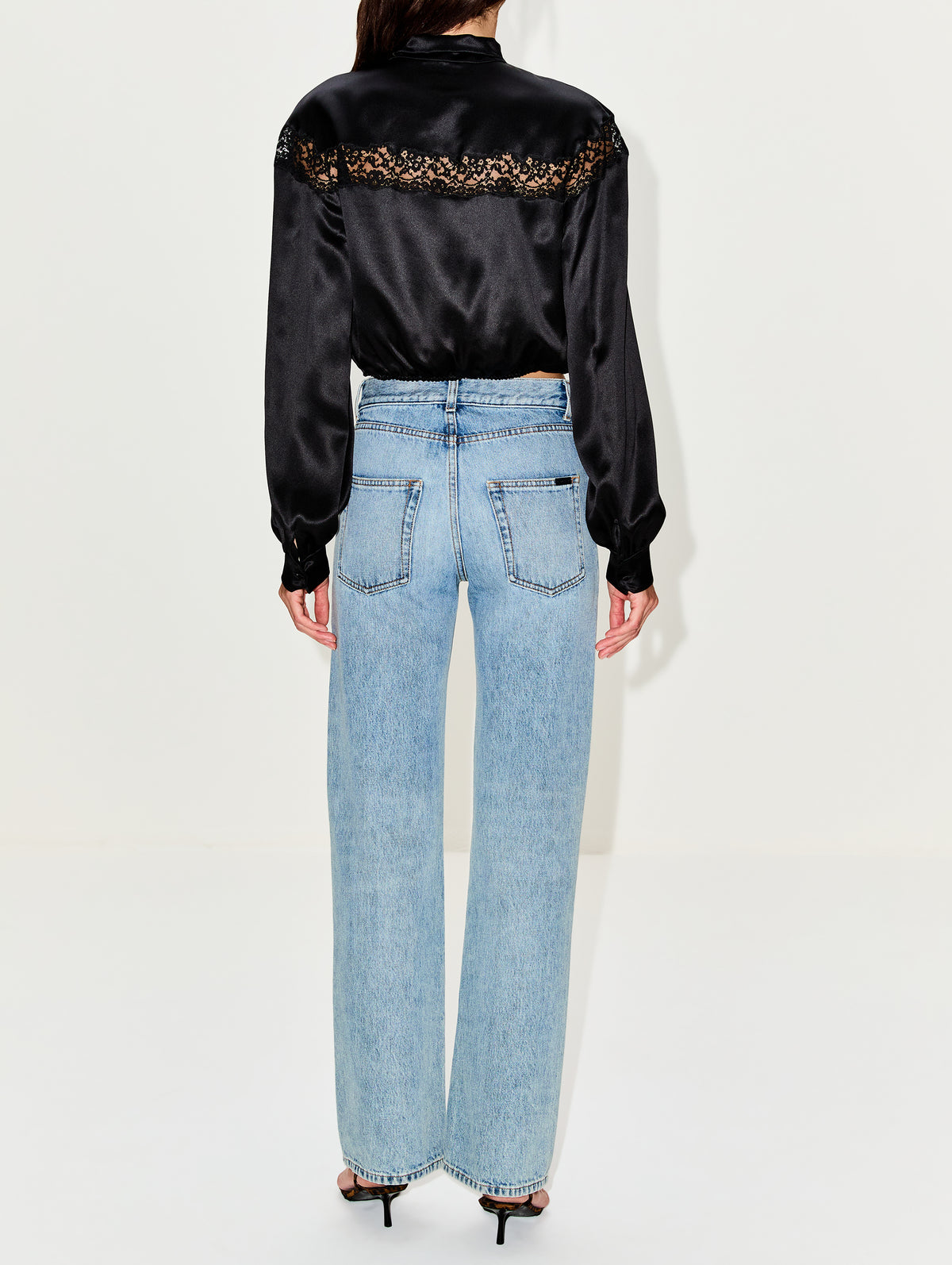 Neck Tie Blouse,SAINT LAURENT,BLACK,Image 3