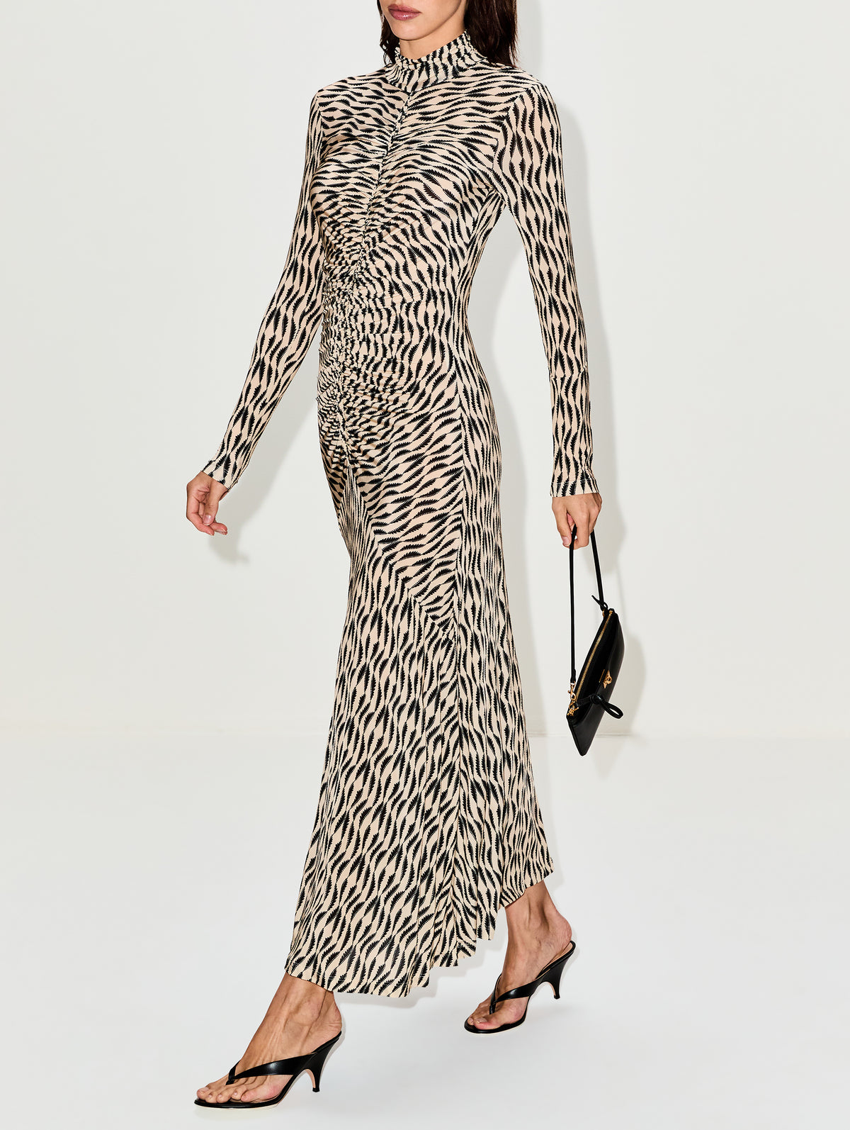 Ruced Turtleneck Dress,ULLA JOHNSON,SILHOUETTE,Image 3