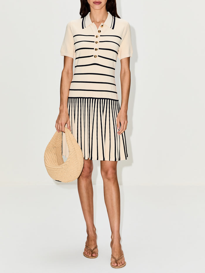 Luna Striped Polo Mini Dress,ZIMMERMANN,CREAM/NAVY,Image 1
