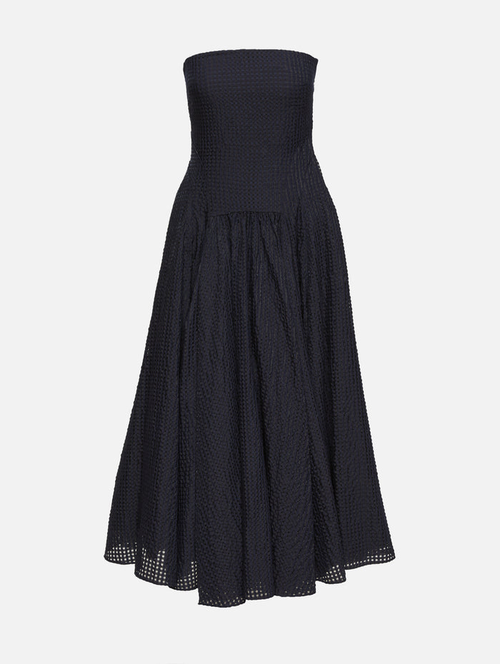 Full Skirt Gingham Dress,ANOTHER TOMORROW,BLACK,Image 1