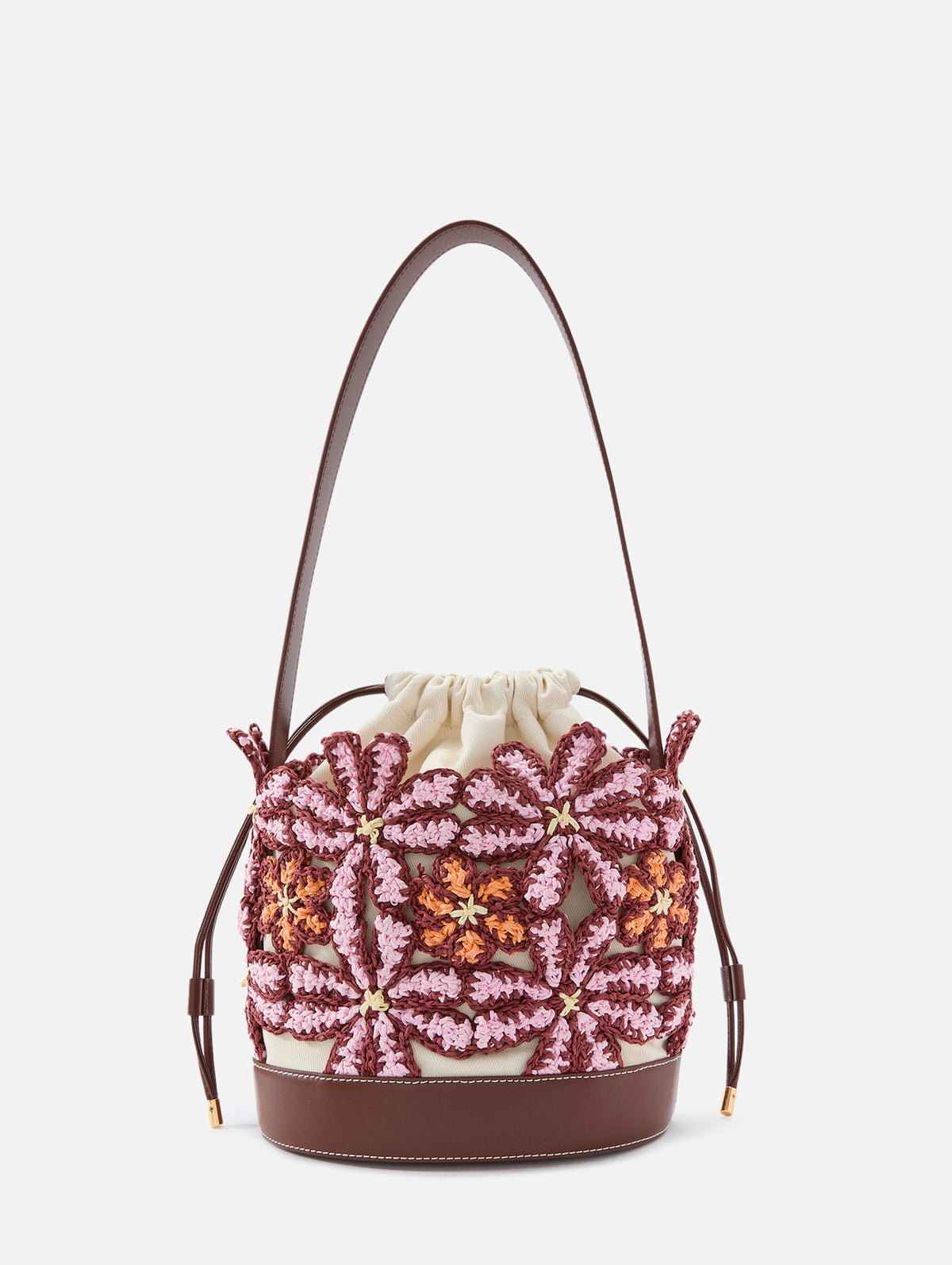 Flower Crochet Bucket Bag,MARNI,ROSE/WILD CHERRY,Image 3