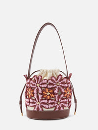 Flower Crochet Bucket Bag,MARNI,ROSE/WILD CHERRY,Image 3