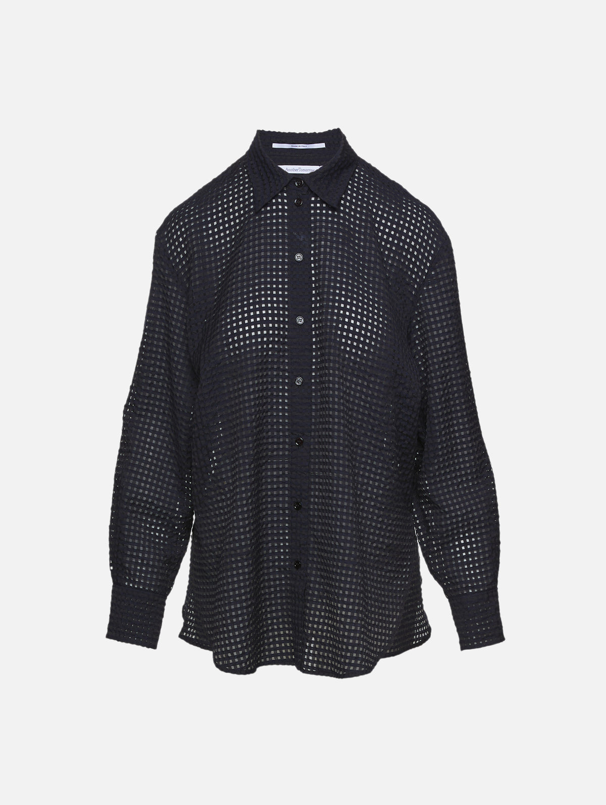 Gingham Blouse,ANOTHER TOMORROW,BLACK,Image 1