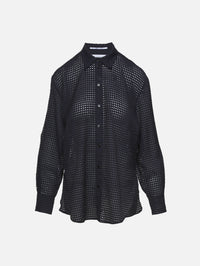 Gingham Blouse,ANOTHER TOMORROW,BLACK,Image 1