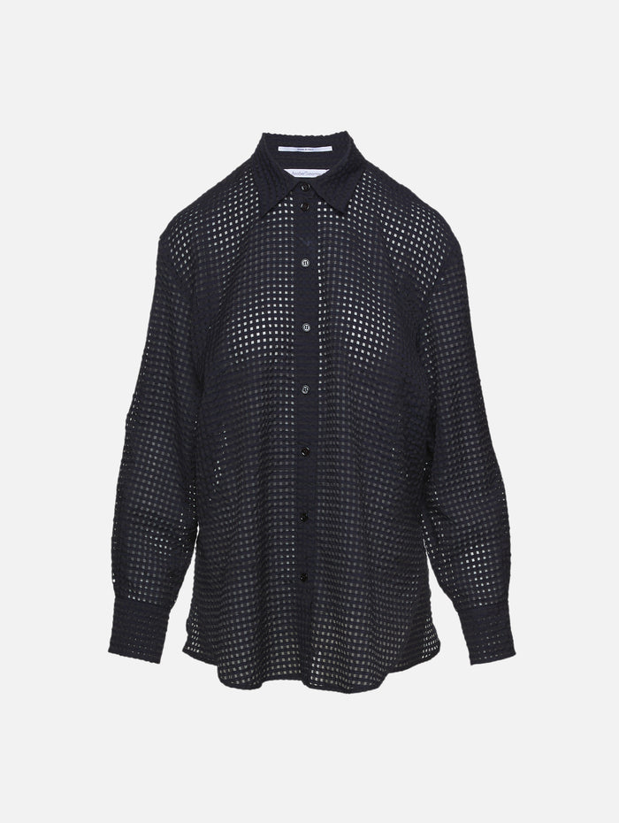 Gingham Blouse,ANOTHER TOMORROW,BLACK,Image 1