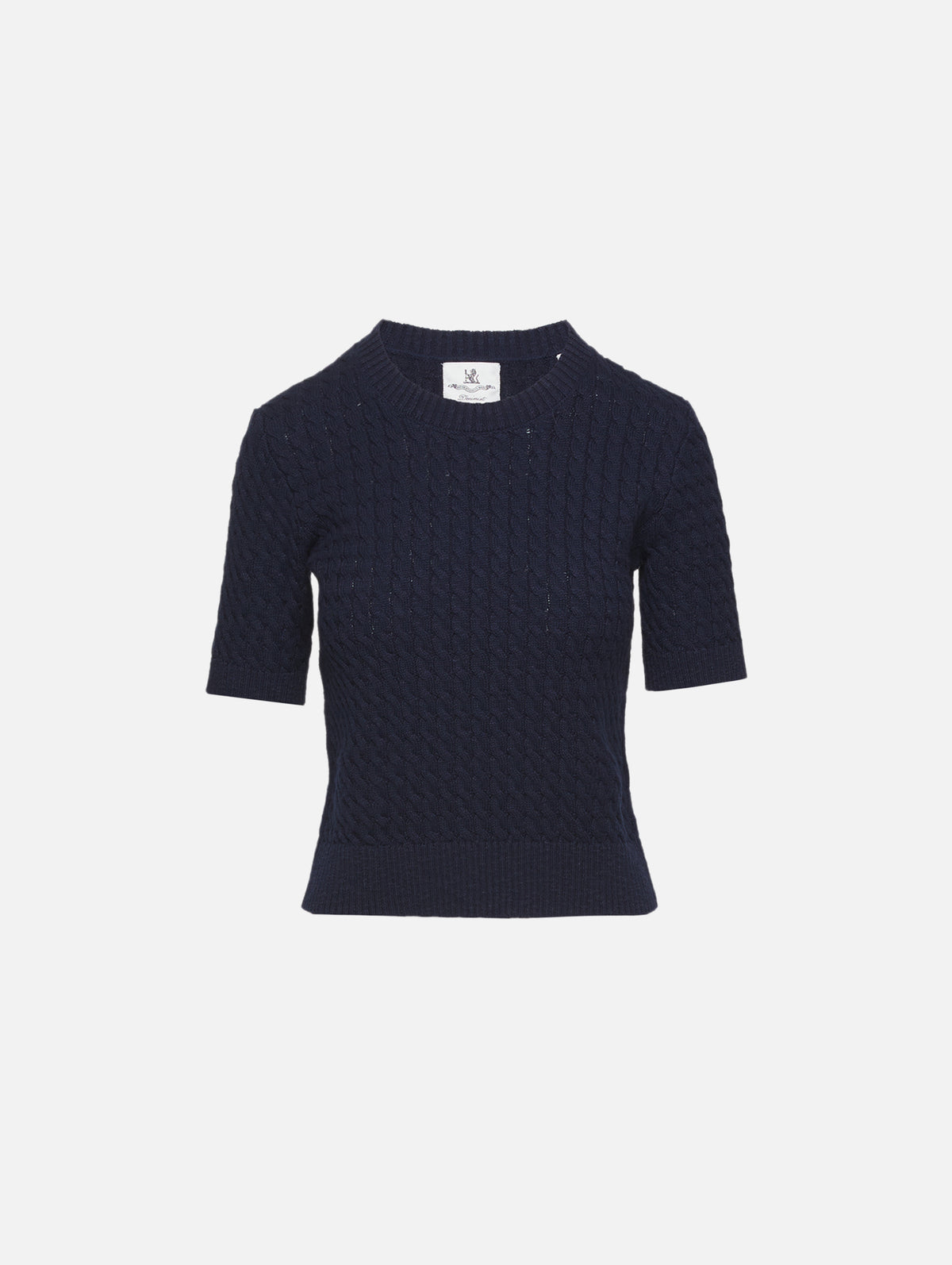 Cable Crewneck Top,DENIMIST,NAVY BLUE,Image 1