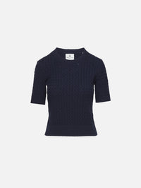 Cable Crewneck Top,DENIMIST,NAVY BLUE,Image 1