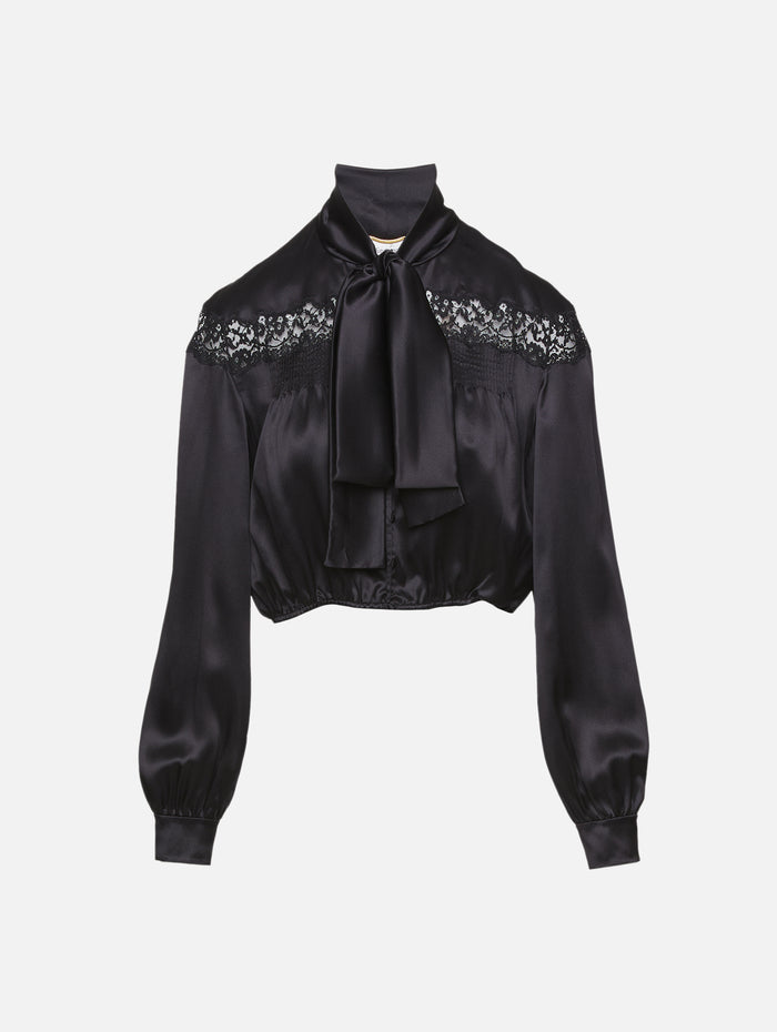 Neck Tie Blouse,SAINT LAURENT,BLACK,Image 1