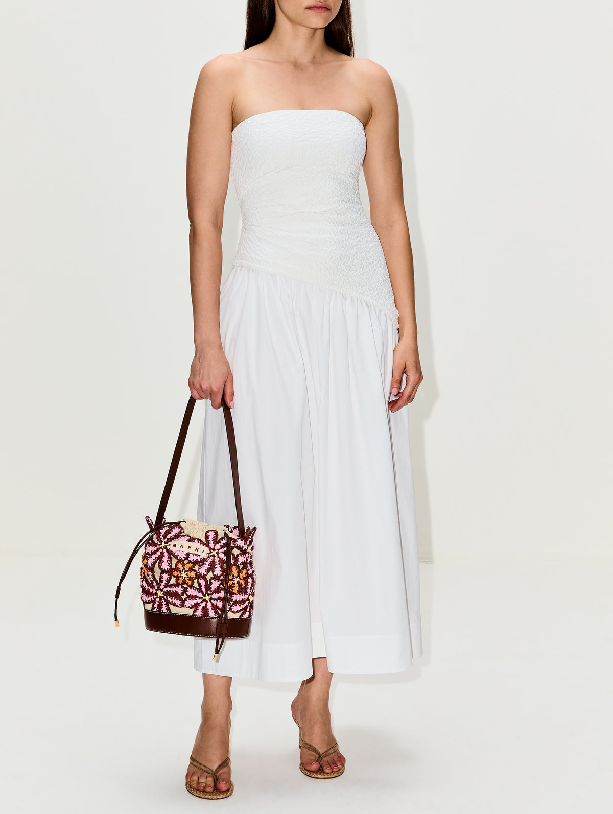 Flower Crochet Bucket Bag,MARNI,ROSE/WILD CHERRY,Image 2