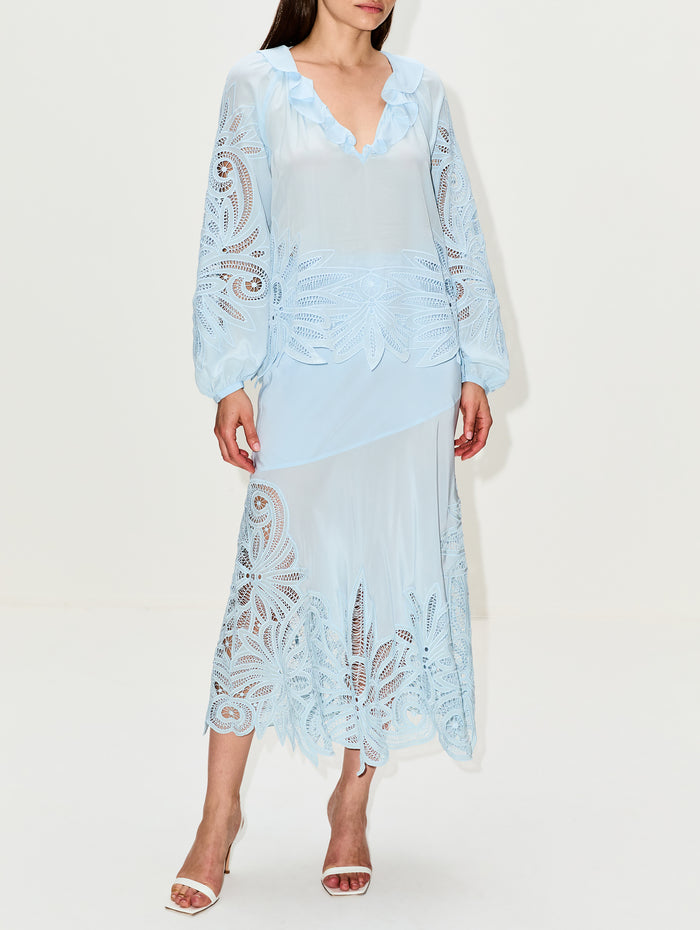 Oona Lace Applique Skirt,ULLA JOHNSON,ADRIATIC,Image 1