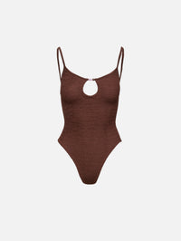Mia Beaded Swimsuit,HUNZA G,METALLIC CHOCOLATE,Image 1