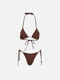 Gina Beaded Bikini,HUNZA G,METALLIC CHOCOLATE,Image 1