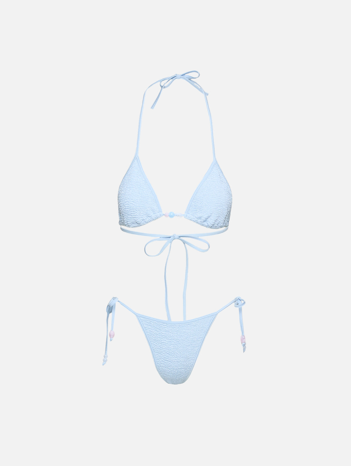 Gina Beaded Bikini,HUNZA G,METALLIC ICE BLUE,Image 1