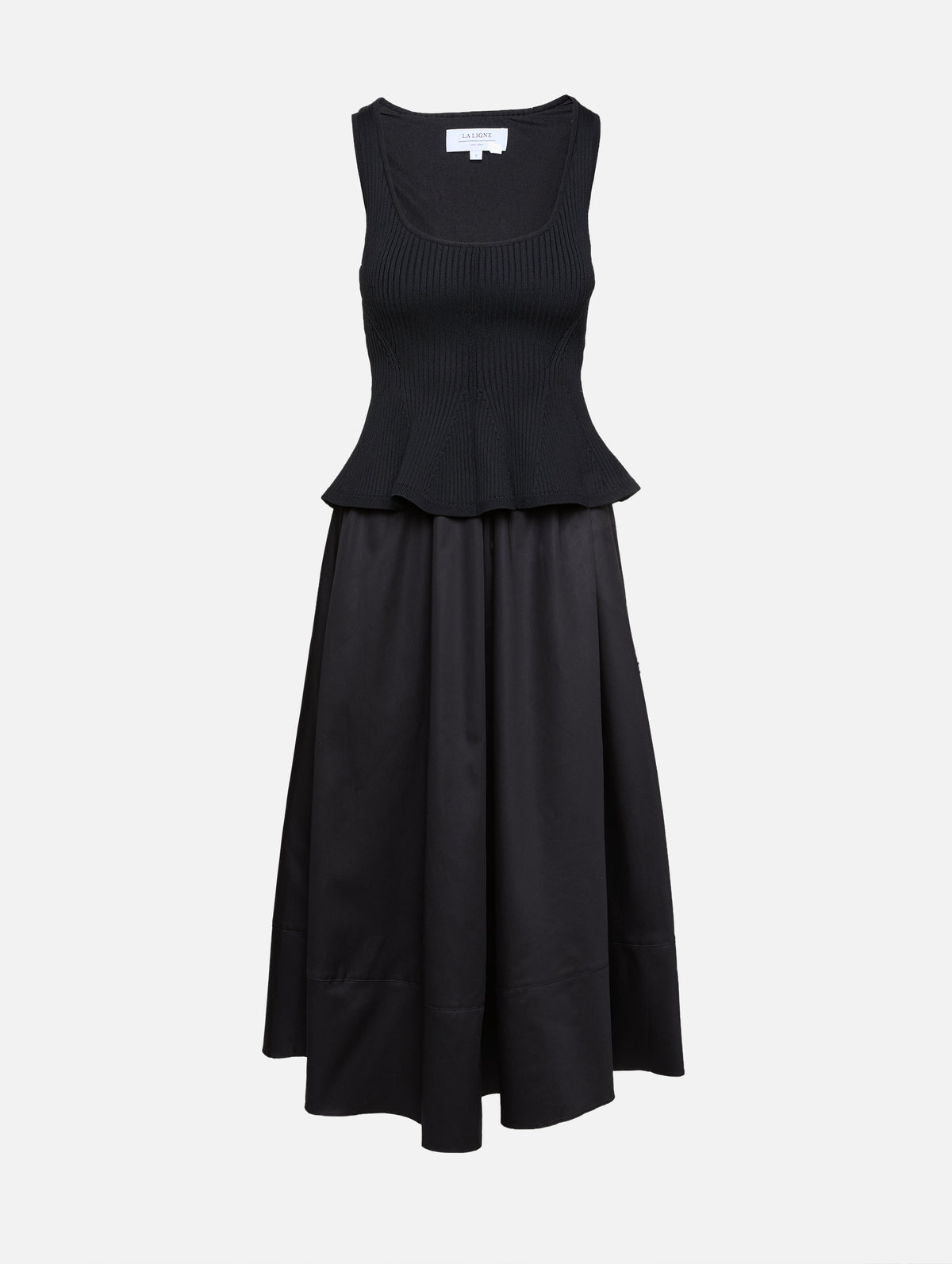 Peplum Combo Dress,LA LIGNE,BLACK,Image 1