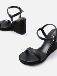 Nappa Corda Wedge,GIANVITO ROSSI,BLACK,Image 2