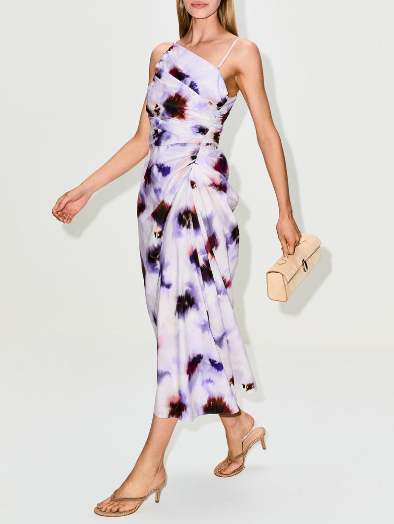 A.L.C. Juno Asymmetrical Gathered Dress - Lilac Multi
