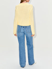 Fine Stripe Mini Marina Sweater,LA LIGNE,SUNSHINE CREAM,Image 3