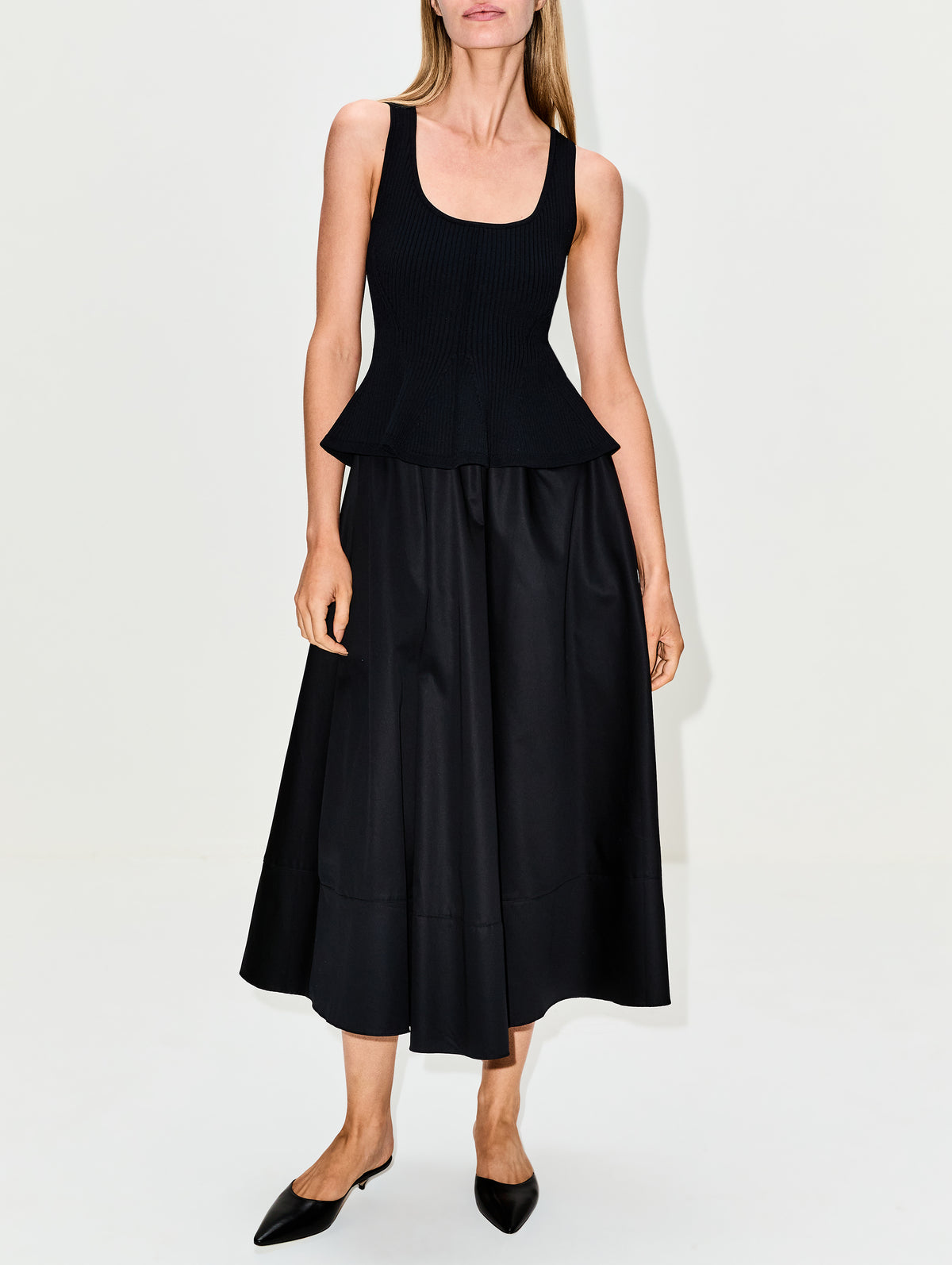 Peplum Combo Dress,LA LIGNE,BLACK,Image 2