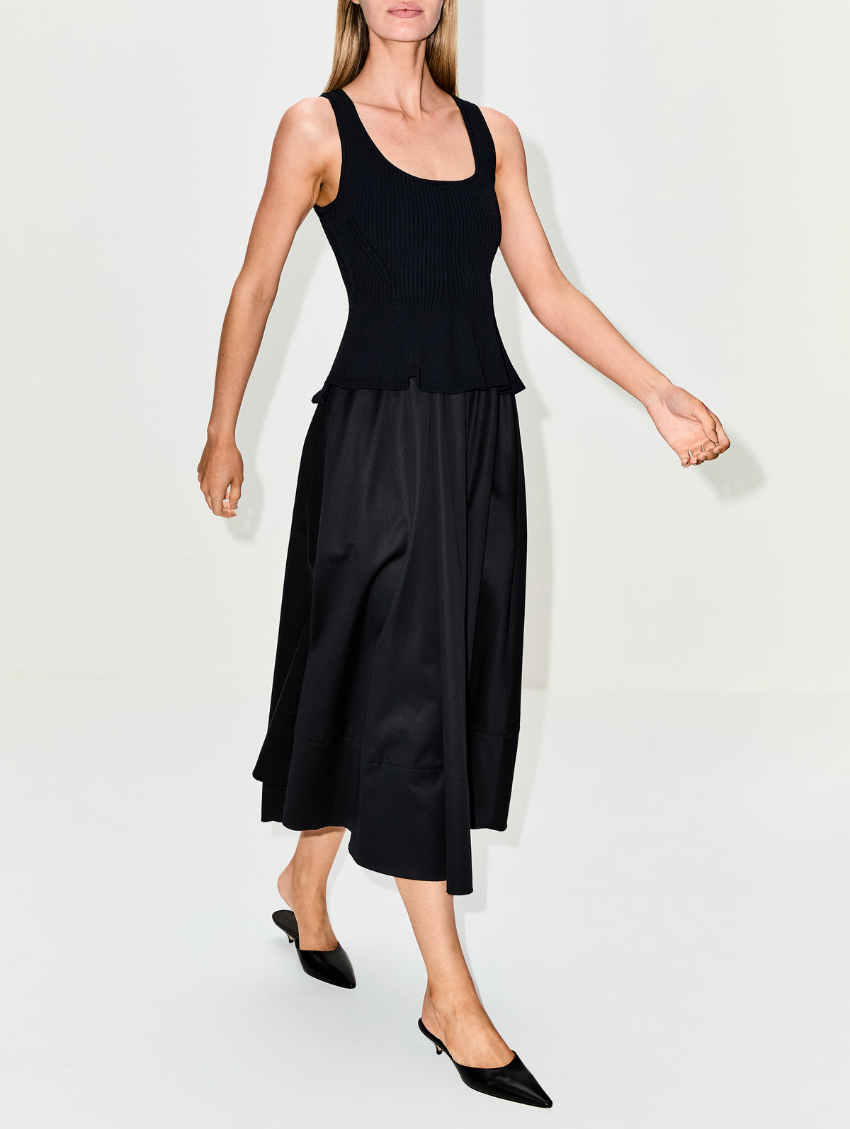 Peplum Combo Dress,LA LIGNE,BLACK,Image 3