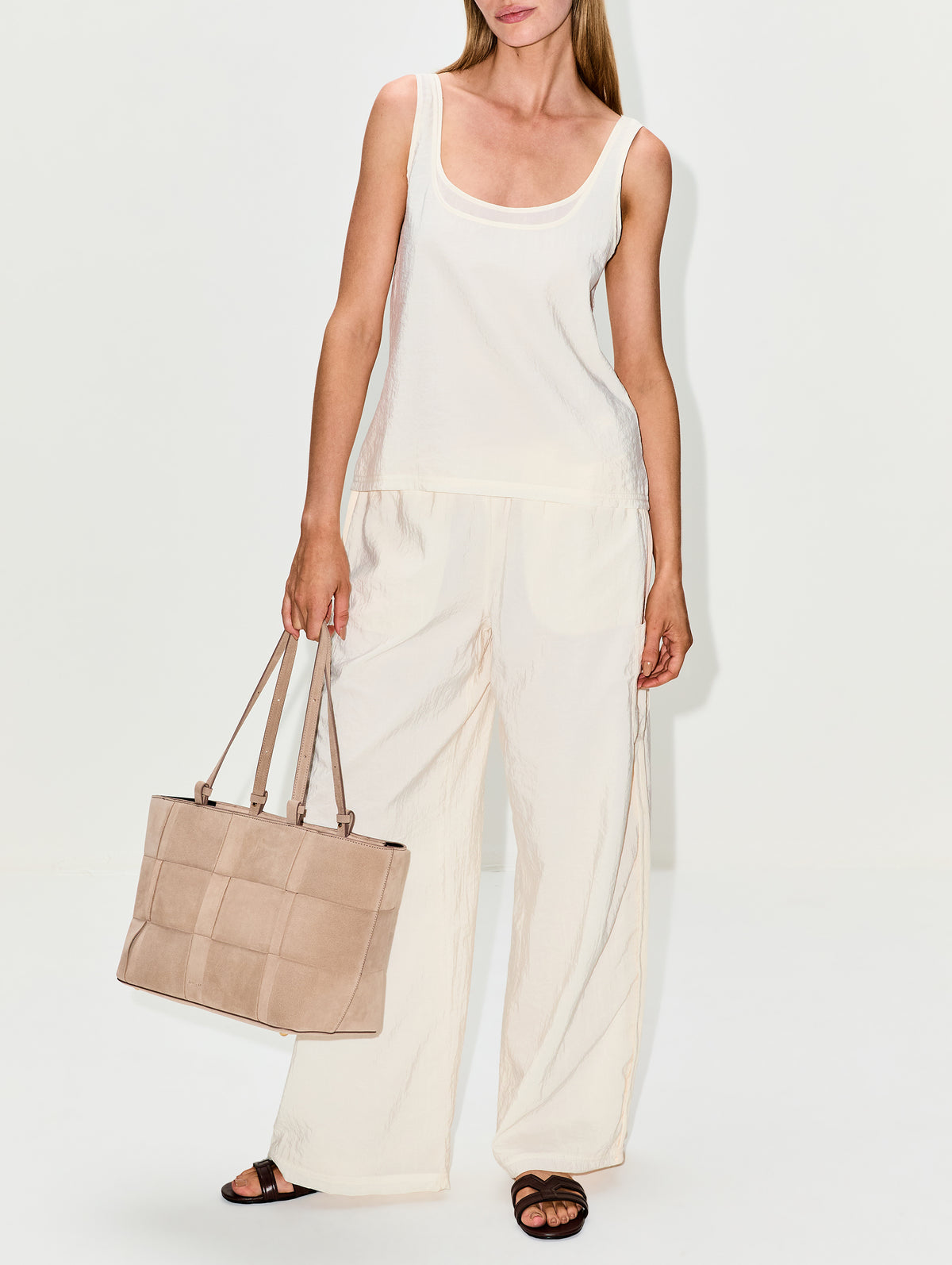 Double Layer Scoop Tank Top,LA LIGNE,IVORY/IVORY,Image 2