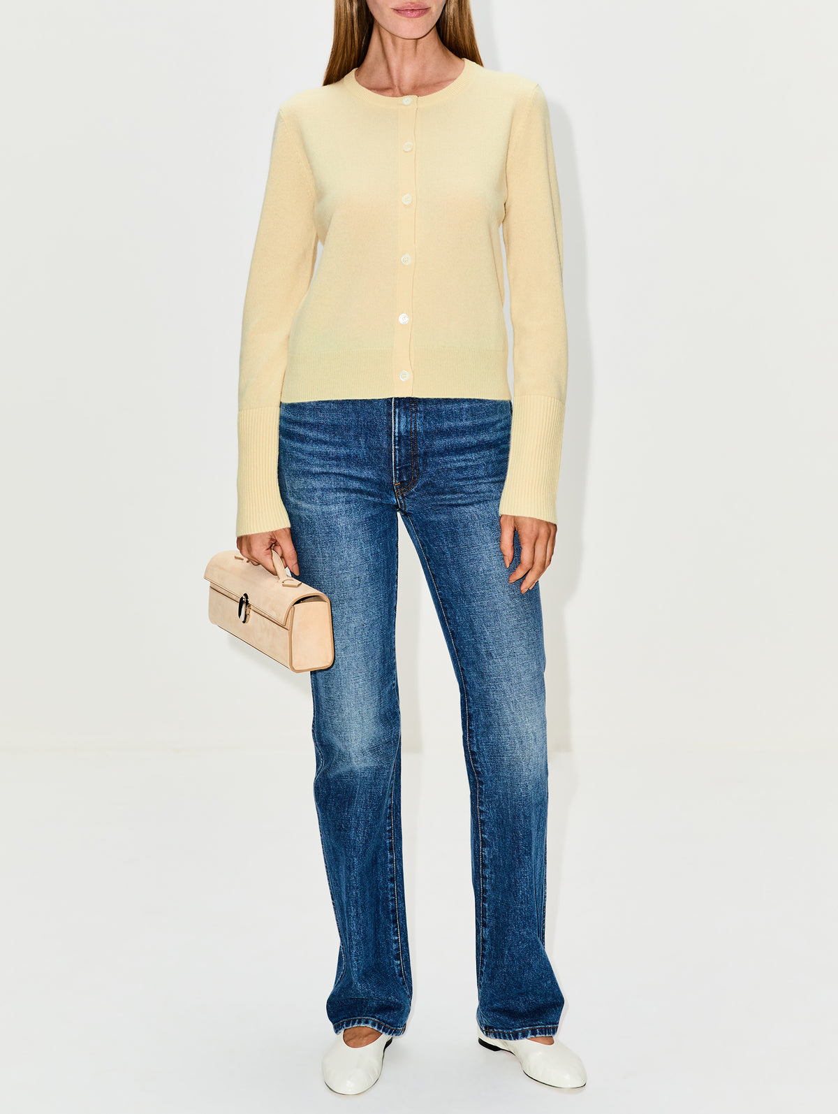 Solid Lean Lines Cardigan,LA LIGNE,BUTTER,Image 2
