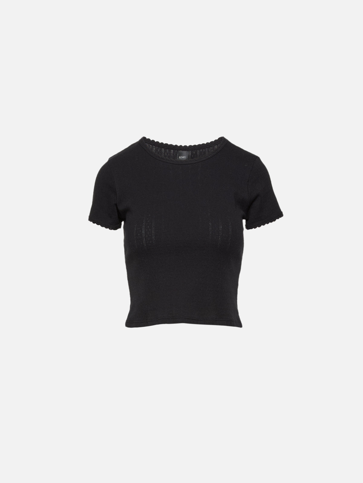 Pointelle Baby Tee,LESET,BLACK,Image 1