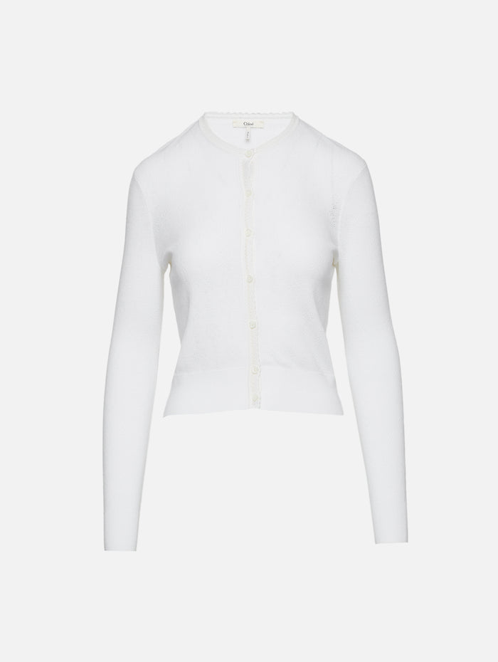 Pointelle Cardigan,CHLOÉ,ICONIC MILK,Image 1