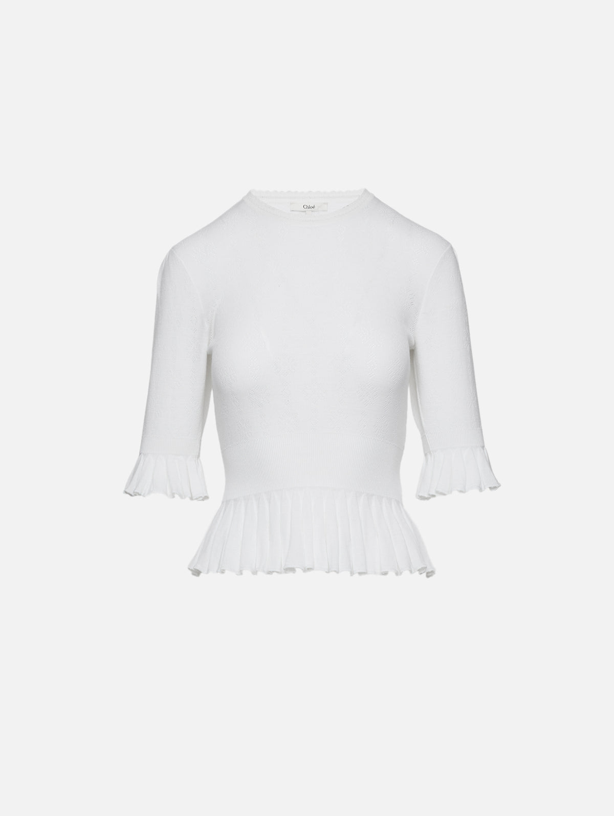 Pointelle Top,CHLOÉ,ICONIC MILK,Image 1