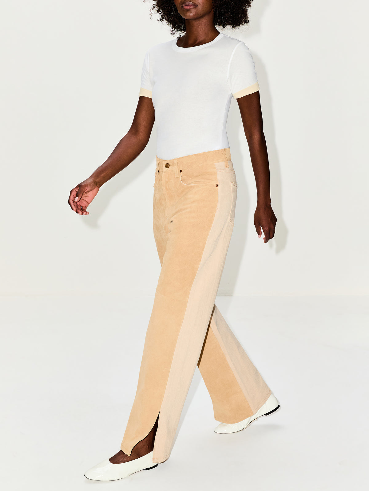 Charlot Split Hem Jean,B SIDES,PALOMINO SUEDE/KHAKI,Image 3
