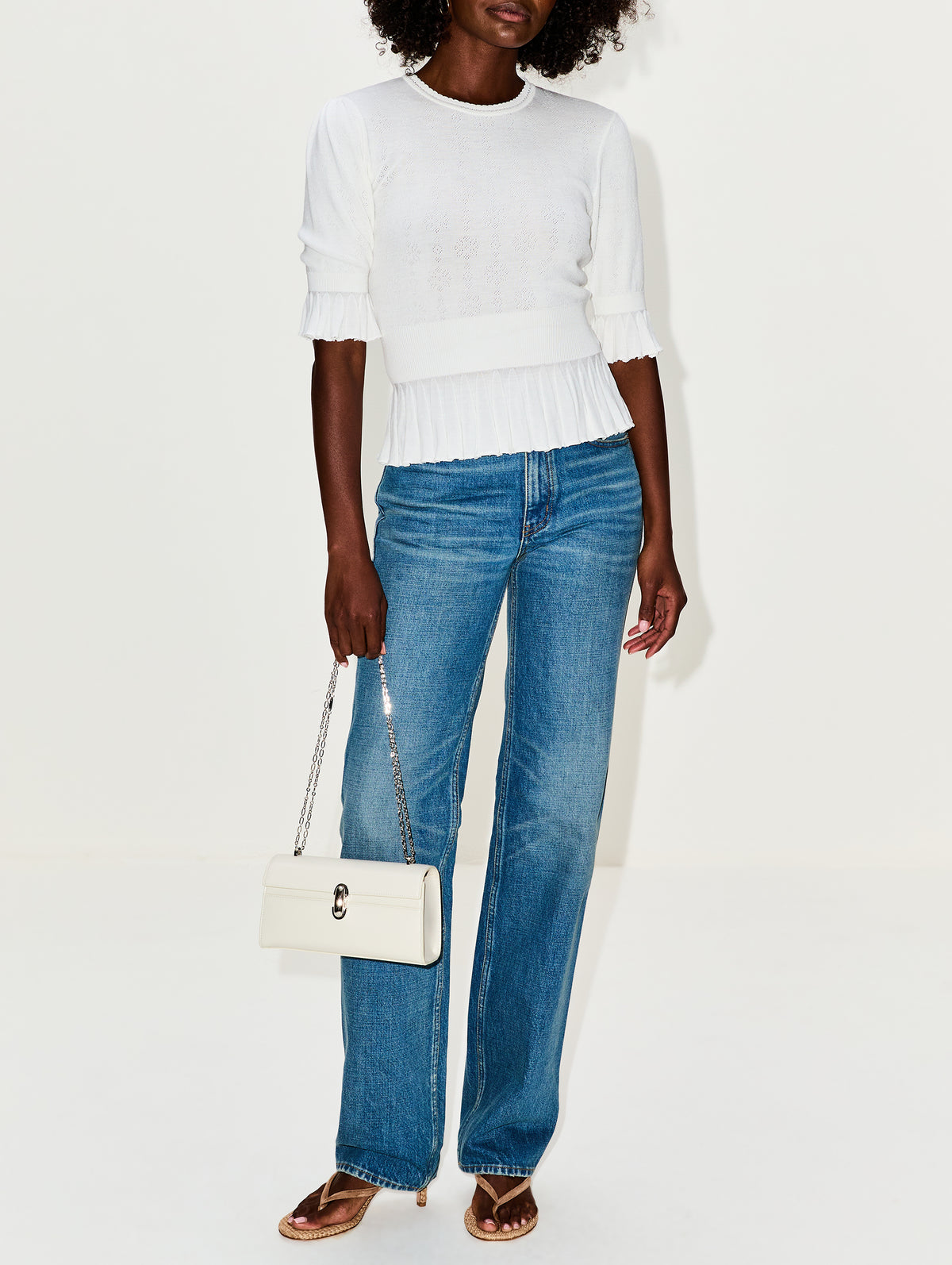 Pointelle Top,CHLOÉ,ICONIC MILK,Image 2