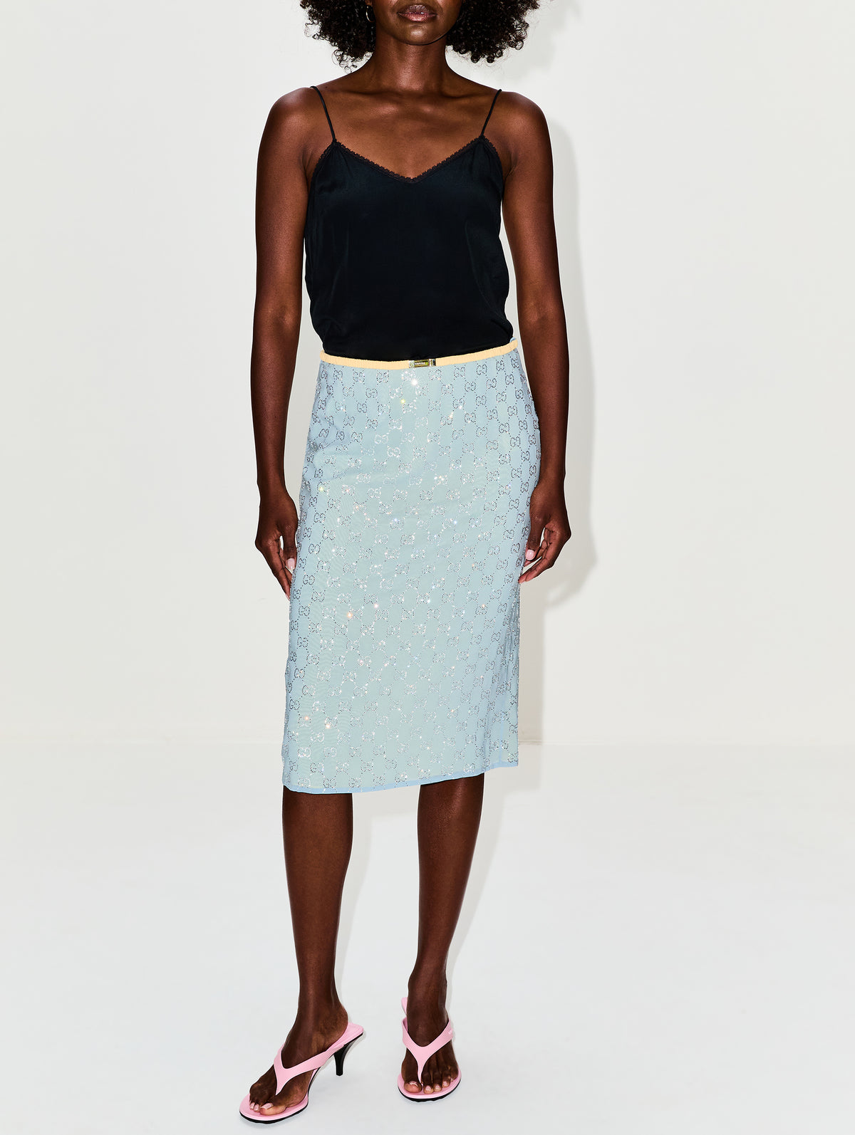 Rhinestone GG Skirt,GUCCI,BLUE,Image 2