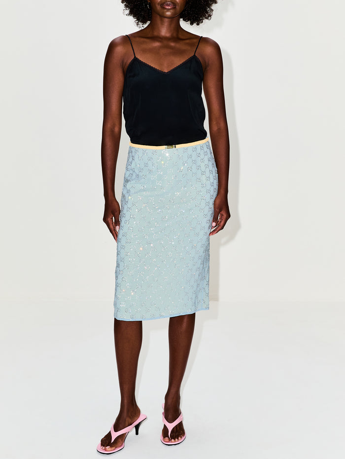 Rhinestone GG Skirt,GUCCI,BLUE,Image 1