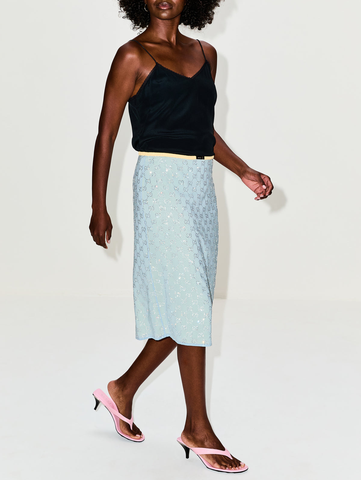 Rhinestone GG Skirt,GUCCI,BLUE,Image 3