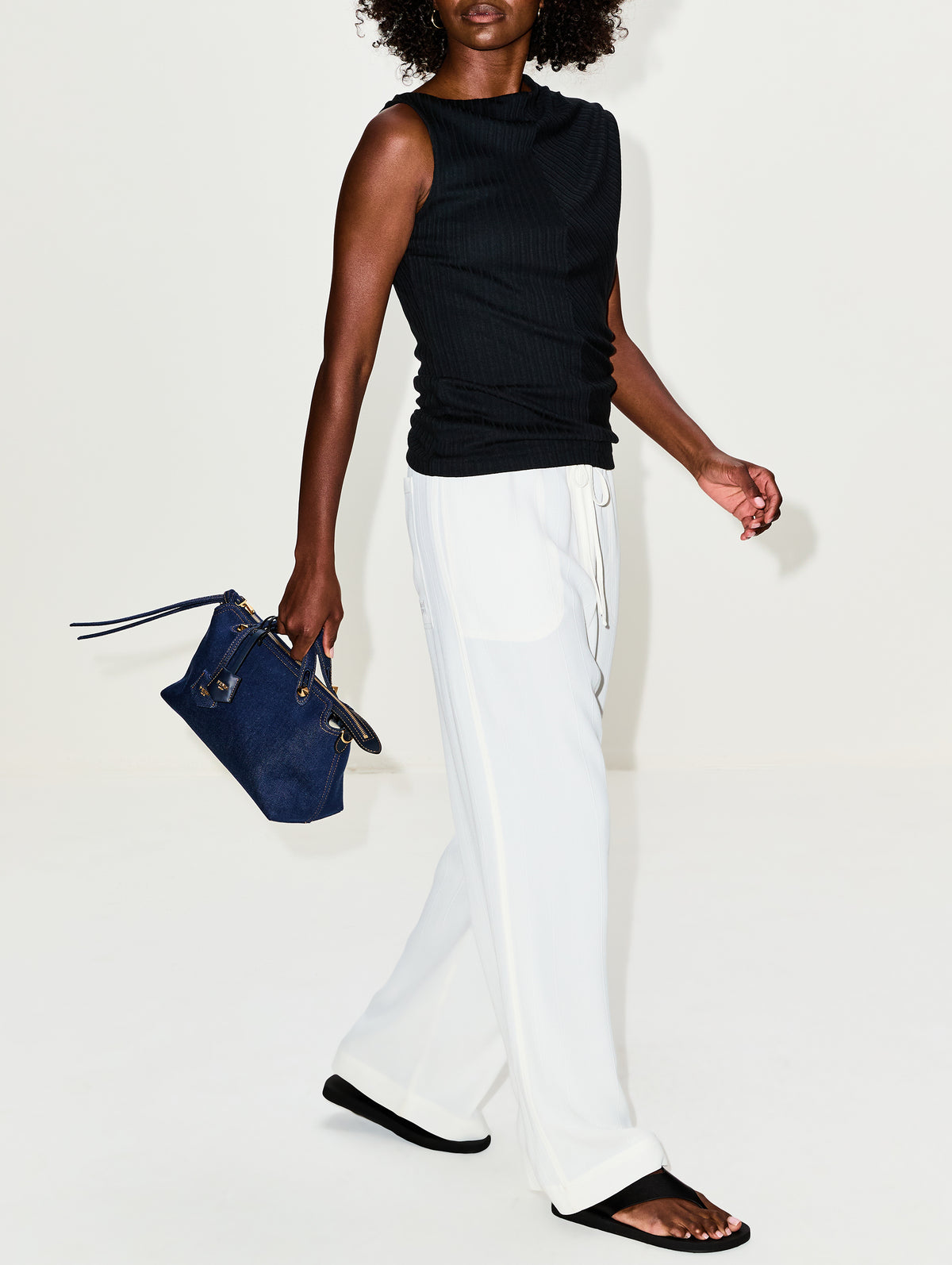 Woven Drawstring Trouser,TOTÉME,MERINGUE,Image 3