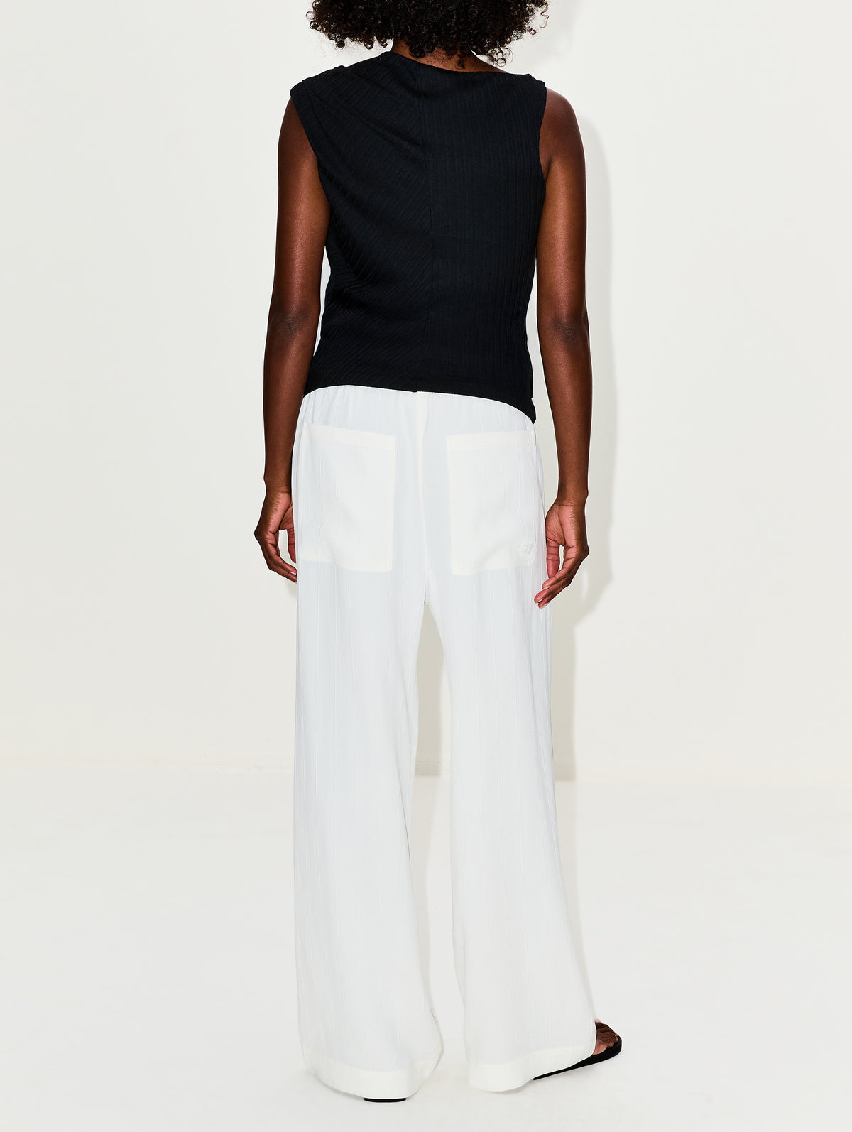 Woven Drawstring Trouser,TOTÉME,MERINGUE,Image 4