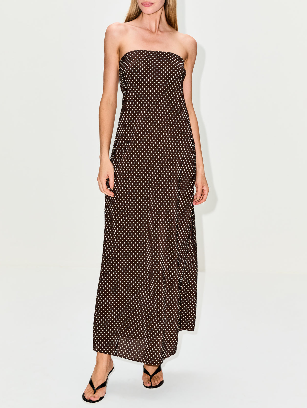 Bias Column Dress,MATTEAU,POLKA DOT CHOCOLATE,Image 2