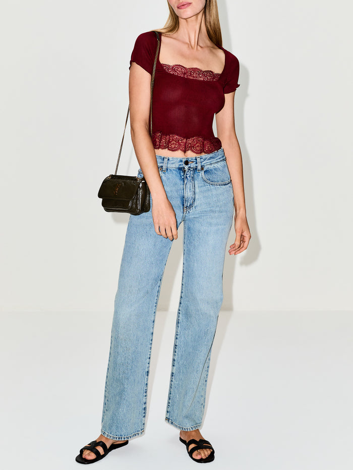 Manches Courtes Top,SAINT LAURENT,DARK RED,Image 1