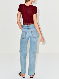 Manches Courtes Top,SAINT LAURENT,DARK RED,Image 3