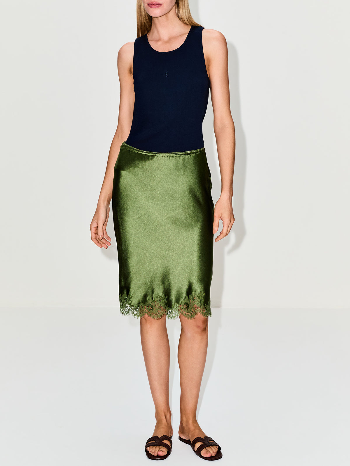 Lace Silk Skirt,SAINT LAURENT,KHAKI,Image 2