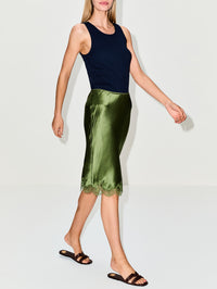 Lace Silk Skirt,SAINT LAURENT,KHAKI,Image 3