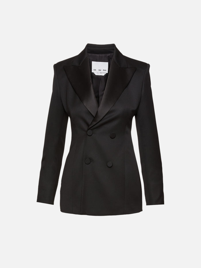 Tuxedo Double Breast Jacket,SASUPHI,BLACK,Image 1