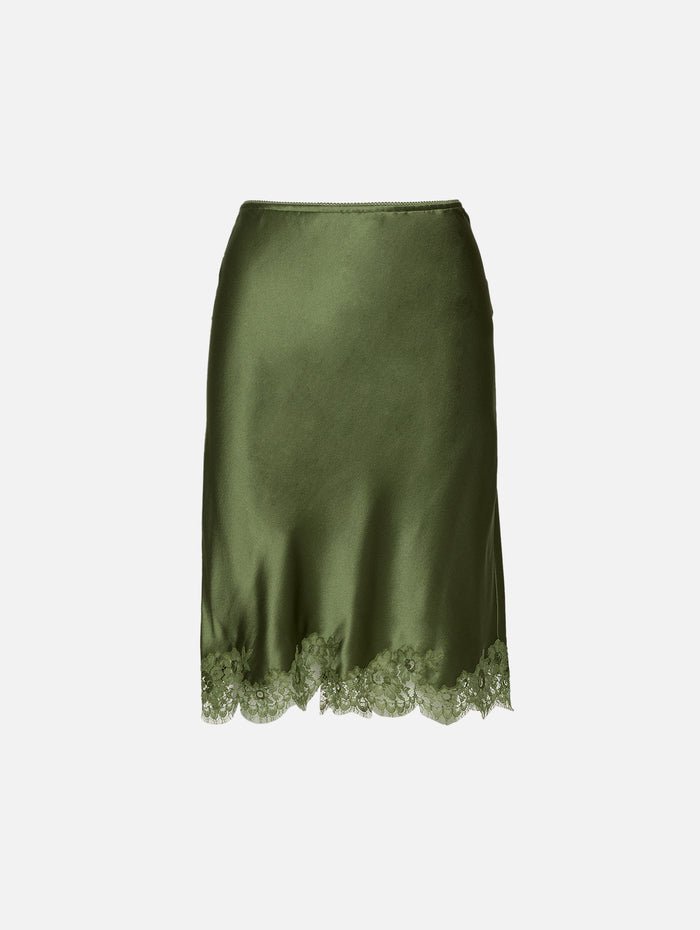 Lace Silk Skirt,SAINT LAURENT,KHAKI,Image 1