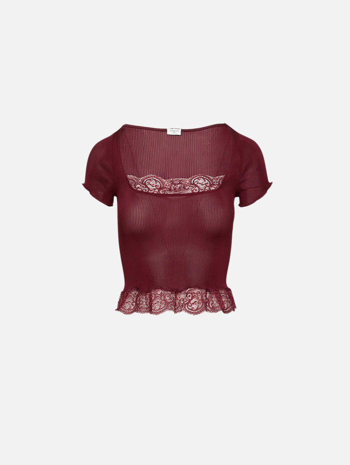 Manches Courtes Top,SAINT LAURENT,DARK RED,Image 1