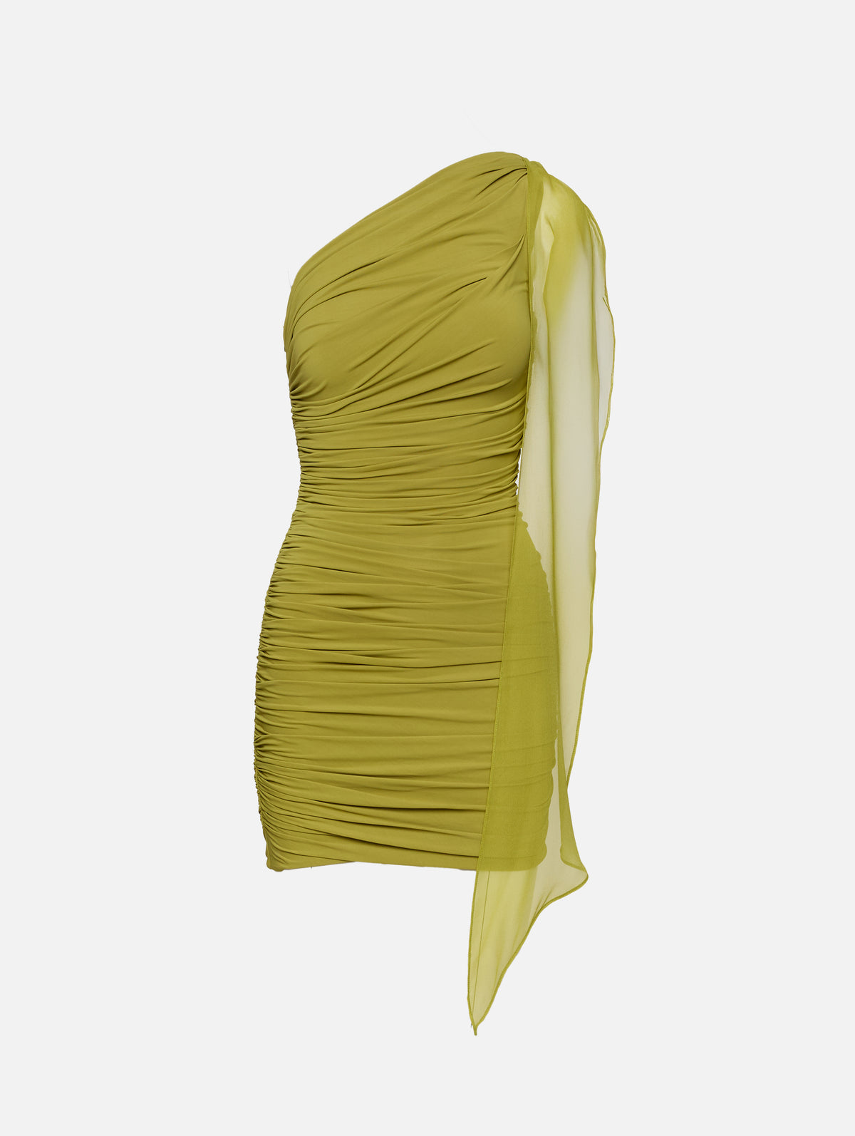 One Shoulder Tie Dress – Olive Viscose Jersey & Silk Chiffon