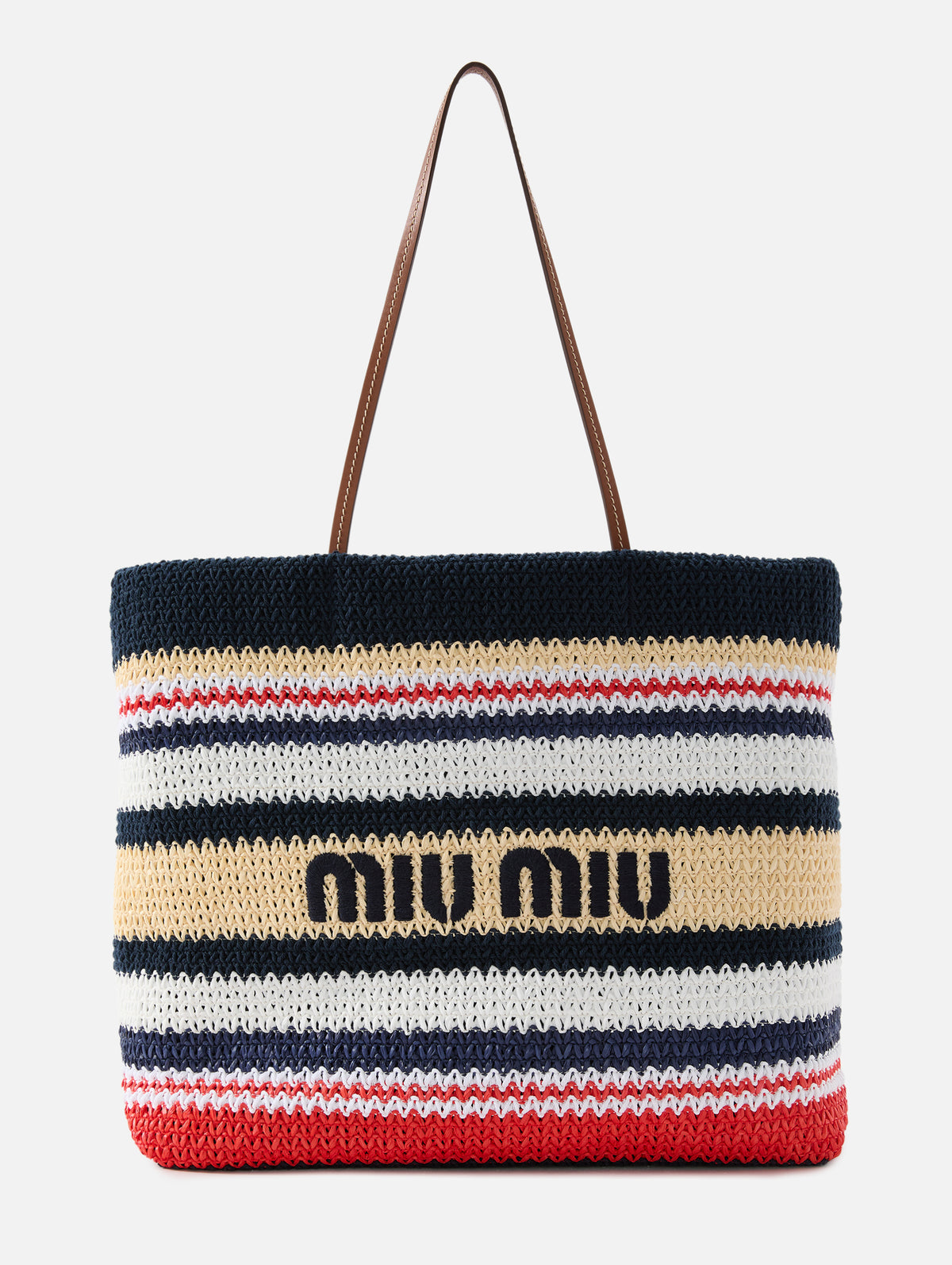 Summer Project Striped Tote,MIU MIU,BLUE NATURAL,Image 1