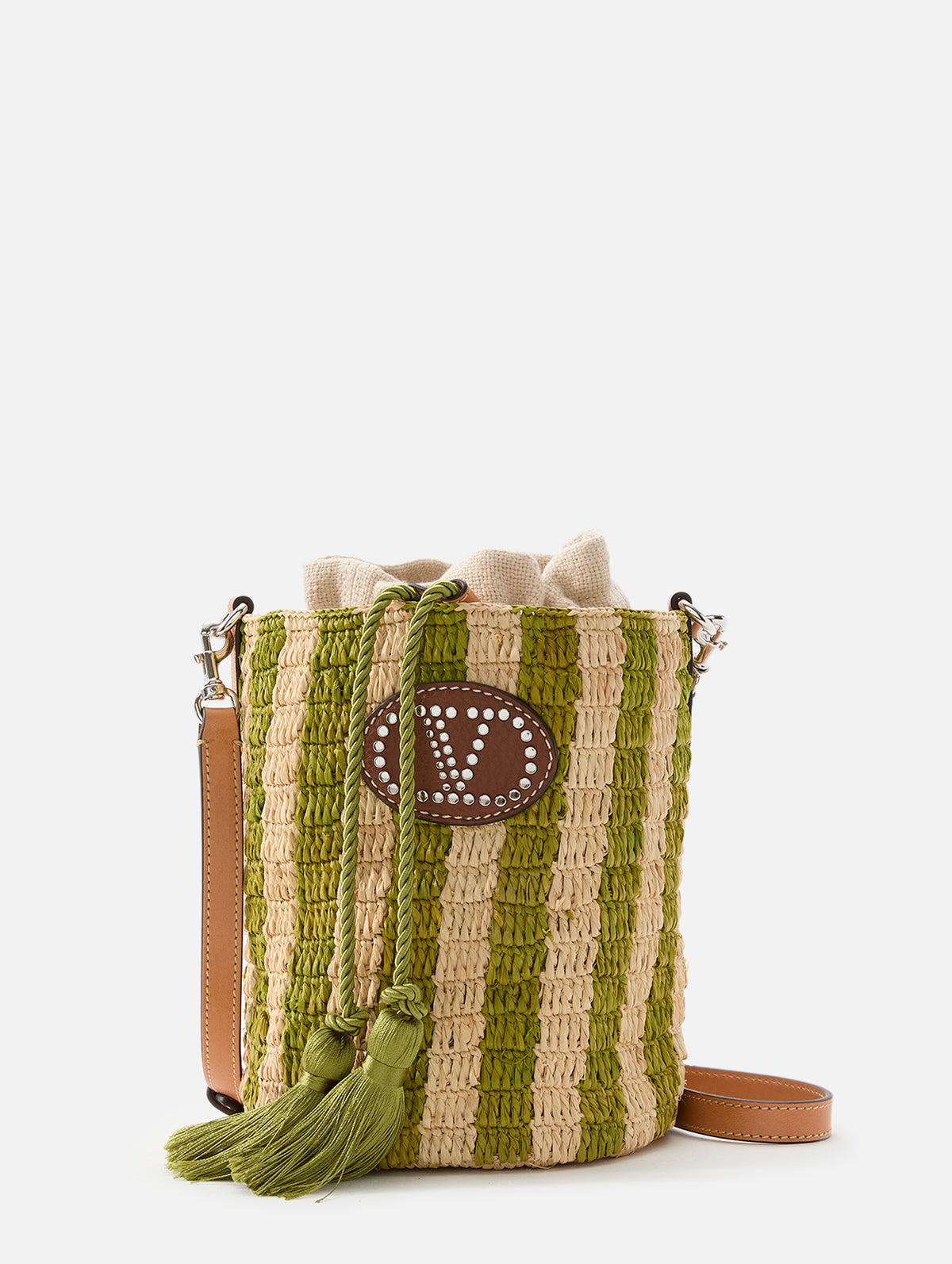 Small V Logo Bucket Bag,VALENTINO GARAVANI,GREEN STRIPE,Image 1