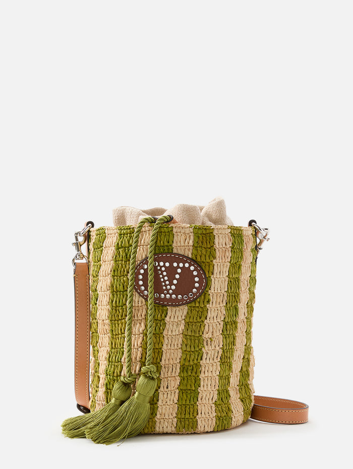 Small V Logo Bucket Bag,VALENTINO GARAVANI,GREEN STRIPE,Image 1