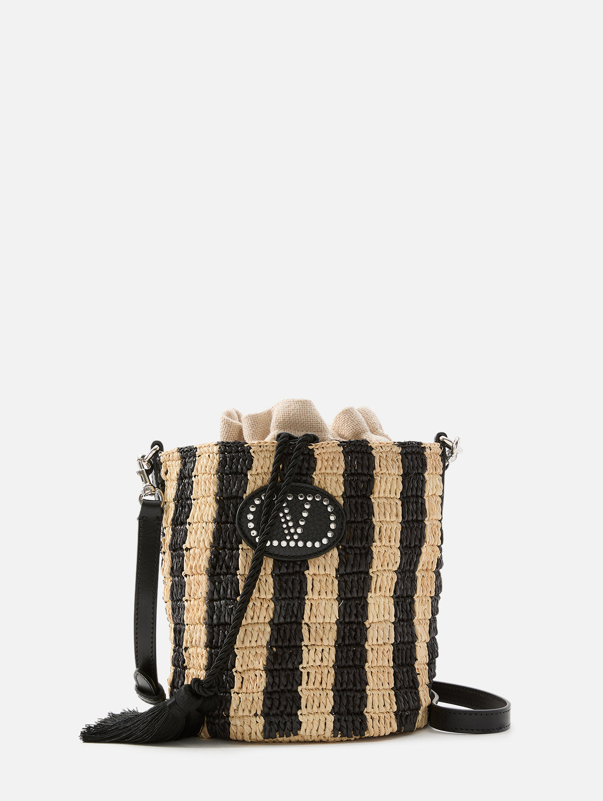 Small V Logo Bucket Bag,VALENTINO GARAVANI,BLACK STRIPE,Image 1