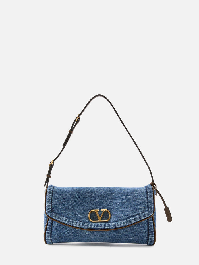 Denim Devain Clutch,VALENTINO GARAVANI,DENIM/TABACOO,Image 1