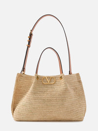Medium Raffia V Logo Tote,VALENTINO GARAVANI,NATURALE,Image 1